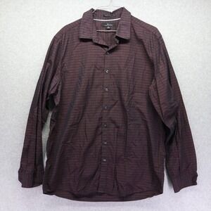Marc Anthony Shirt Mens XL Slim Fit Casual Button Up Maroon Plaid Long Sleeve